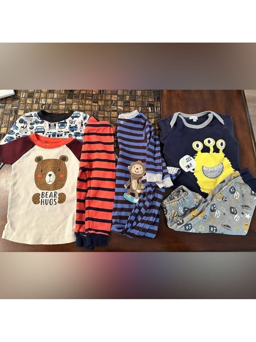 Boys 12 month pajama bundle 2 piece long sleeve shirts one piece footed